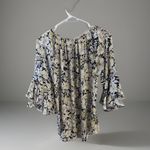 CHAPS  Women Blouse 3/4 BELL SLEEVE CRINKLE TOP SPRING NAVY‎ Small Photo 4