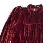 Reformation Dress Evora Velvet Long-Sleeve Keyhole Buttoned Mini Chianti 12 NWT Photo 3