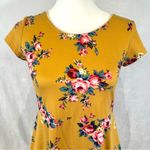 Arizona Jeans Mustard yellow and pink floral cross back jersey knit dress size small Photo 1