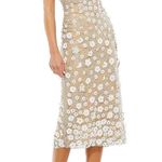 Mac Duggal Women’s Floral Applique Crew Neck Tan Sleeveless Midi Dress NWT 67853 Photo 13