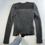 IRO  38 US 4 Lina Knit Gray Wool Blend Leather Trim Moto Jacket Women’s Open Knit Photo 12