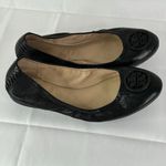Tory Burch ALLIE Ballet Flat Shoe Black Leather Ballerina Logo 7 Photo 2