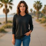 Woman Within  Black Heather Space Dye Waffle Knit Hoodie‎ Size 22 24 1X Photo 1