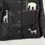 Allison Daley Jacket Women's Black Small Petite Animal Print Embroidered Safari Photo 4