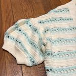 Maeve  Anthropologie open stitch Cream Blue Knit cocoon Cardigan XS/S short Photo 2