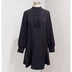 ZARA Women's Black Long Sleeve Flare Shift Mini Cocktail Evening Dress Size S Photo 3