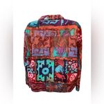 VTG Artsy Boxy Jean Jacket Sz M Colorful Graffiti Print Cotton Pockets Casual Multiple Size M Photo 2