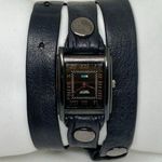 Ladies LA MER Collections black tone 22mm Rectangle Watch wrap Leather running Photo 0