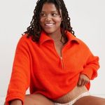 Aerie cozy up waffle knit quarter zip pullover red/orange Photo 0