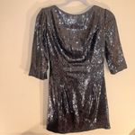 Sherri Hill  Silver Hoco Cocktail Dress Cowl Neck Open Back Grey Silver 10 Photo 5