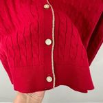 Lands' End  Women's Cable Knit Gold Contrast Trim V-Neck Cardigan Sweater Red‎ PL Photo 2