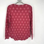 Eddie Bauer  Women's Printed Waffle Knit Long Sleeve Henley Top Red Large‎ Ikat Photo 1