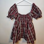 Maeve  Plaid Puff Mini Dress Red Anthropologie Short Sleeve Sweetheart NWT XL Photo 4