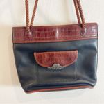 Brighton Vintage Purse Women Brown Croc Embossed Trim Black Leather Shoulder Photo 2