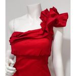 Snap Women's Red Taffeta Stretch One Shoulder Ruffled Cocktail Dress Size 13 Photo 3