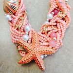 Gold Tone Coral Bead Starfish Beach Necklace Pink Photo 0