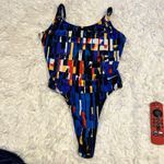 Nike Vintage Thong Bathing Suit High Cut Geometric Y2K Abstract Cut Out Back Photo 2