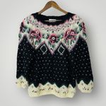 VTG Jennifer Reed Floral Fair Isle Sweater Hand Knit Small Cottagecore Grandma Black Photo 1
