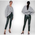 ZARA  Green Faux Leather Leggings High Rise Ankle Zippers Photo 3
