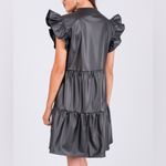 SSYS The Label Leather Flutter Tier Dress Black Leather Medium Photo 2