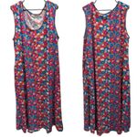Natural Life  Pink Blue Floral Hangout Cotton Jersey Midi Tank Dress Boho Cottage Photo 1