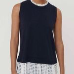 Loft Women's Eyelet Mixed Media Sweater Tank Forever Navy Photo 0