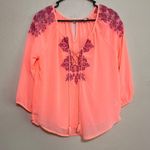 American Eagle Boho Blouse, Tunic Style Sheer Coral Pink Top, Tie Front, Size XS Photo 1