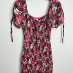 Hot Pink Floral Smocked Mini Dress S Puff Sleeves Tropical Barbie Coconut Girl Photo 0