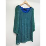 Peaches N Cream Dress Womens Size Medium Green Blue Long Sleeve Geometric Print Green Photo 4