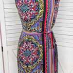 Premise Mosaic Multi Print Faux Wrap Belted Sleeveless Dress Multicolor Small Photo 0