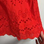 Madewell Eyelet Lattice V-neck 1/2 Bell Sleeve Mini Dress Bright Poppy size 4 Photo 7