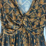 Farm Rio  size XS long sleeve v neck midi dress black orange puff sleeve trad Photo 3