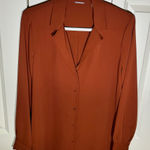 Elie Tahari Rust Orange Textured Button-Up Long Sleeve Blouse - Size Medium Photo 0