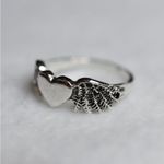 Source Unknown NWOT Heavenly Angel Wings Heart Silver Tone Cottagecore Fairy Size 6 Ring Photo 2