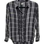 Pilcro  Anthropologie Ruffle Front Plaid Button Up Womens Size XS Blue Photo 0