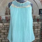 Pajama top satin lace and sheer aqua blue tan Size XL Photo 0
