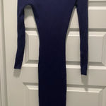Lulus Navy Blue Stretch  Dress Office Cocktail Midi Long Sleeve Sweater Photo 0