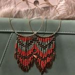 Boho large beaded loops orange & teal and bronze Photo 0