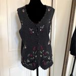 Classic Elements Vintage 90s  Floral Embroidered Button Up Vest Medium Charcoal Photo 3