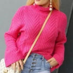 Free People Mock Neck Bell Sleeve Sweater Hot Pink XL Photo 0