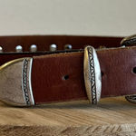 Ann Taylor 90s Vintage  Tan Genuine Leather Silver Studded Belt Size Small Photo 0