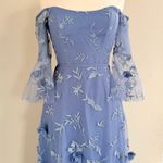 Marchesa Notte Dusty Blue Floral Bridesmaid Gown Tulle Off Shoulder Size 2 Photo 3