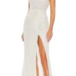 Mac Duggal  Pearl Embellished Soft Tie One Shoulder White Evening Dress Gown sz 8 Photo 0
