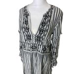 ZARA Women’s TRF Blue Striped Floral Embroidery Dress V-Neck Long Sleeve Size M Photo 1