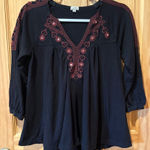 Chip & Pepper  3/4-sleeve V-neck top with red embroidery detail women’s XS Photo 0