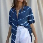 Free People Jen's Pirate Booty Blue Tropics Kapula Shirt Size Large Button Down Photo 0