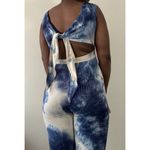 Women’s Tie Dye Stretchy Jumpsuit Open Back Size Small Summer Vacation Party Blue Photo 1