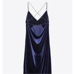 ZARA  Bloggers Fav Backless Navy Blue Velvet Lingerie-Style Open Leg Dress Size M Photo 11