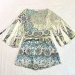 Vtg 90s Roxbury Clothing Co Floral Print Top Bell Sleeves Sz S Boho Fairy Hippie Green Photo 0