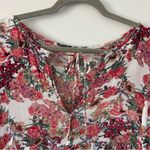 Raga  Pink Red Rose Floral Long Sleeve Tie Neck Boho Maxi Flowy Dress M Photo 2